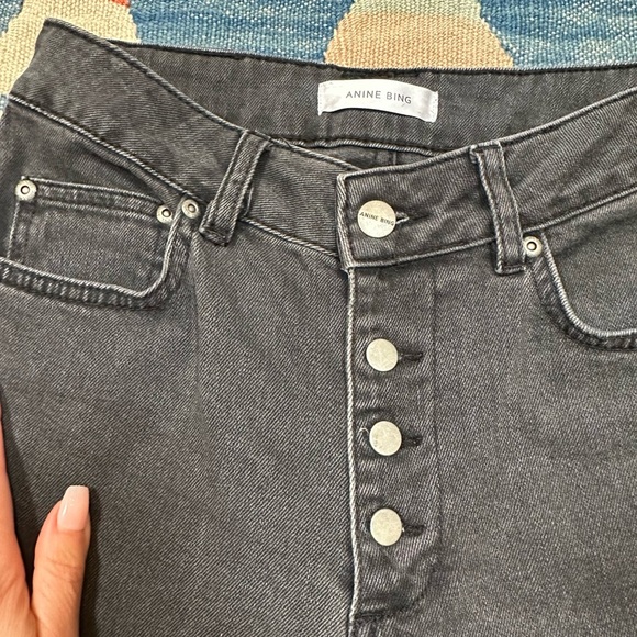 Anine Bing Frida High Rise Slim Jeans Charcoal Exposed Buttons - like new - Picture 9 of 12